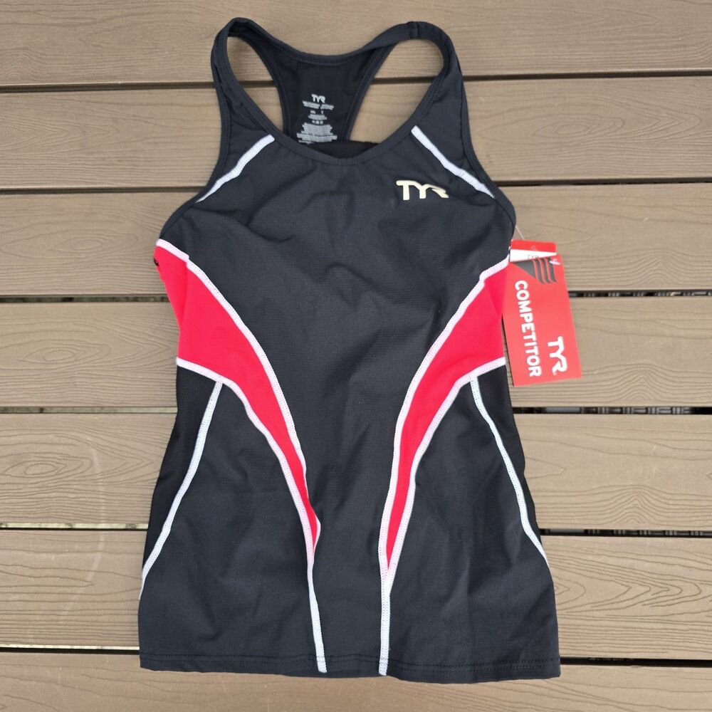 TYR Women's Black Red Fitness Tank Top Tri Triathlon Singlet Competitor Sz S New